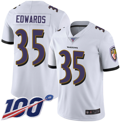 Baltimore Ravens Limited White Men Gus Edwards Road Jersey NFL Football #35 100th Season Vapor Untouchable->women nfl jersey->Women Jersey